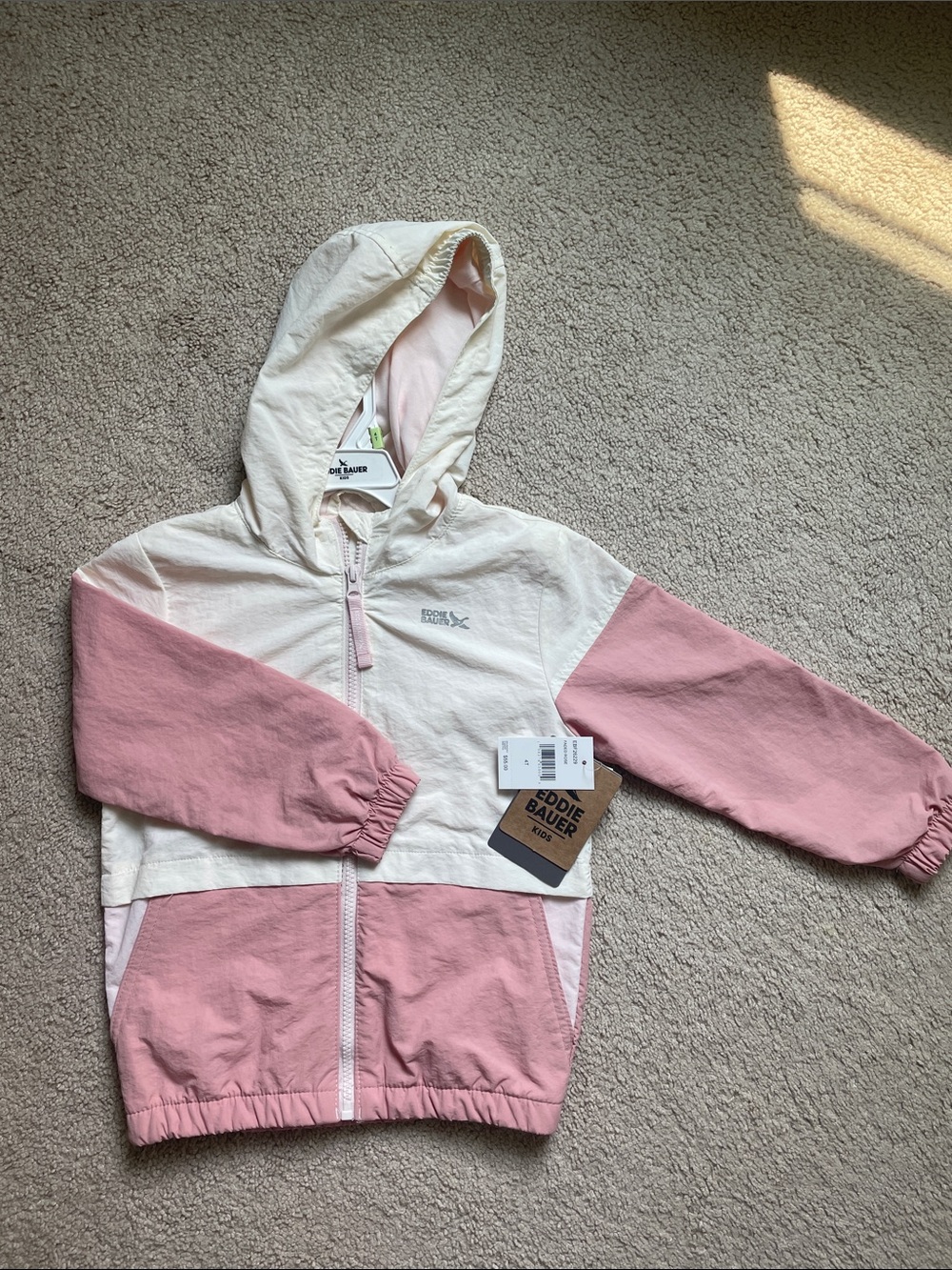 Eddie Bauer Cream and Pink Hooded Kids Windbreaker